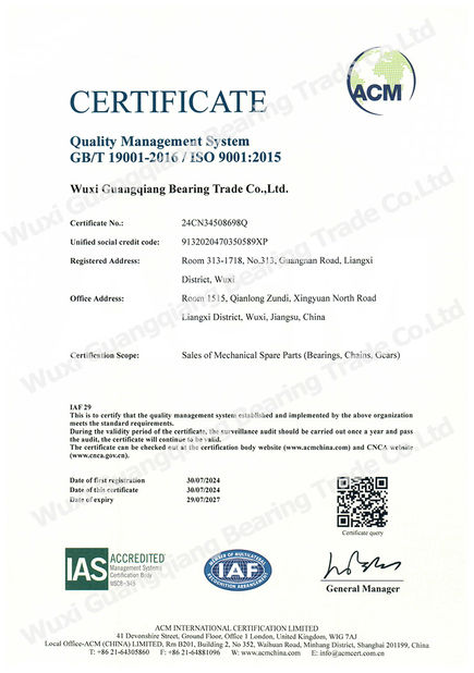 China Wuxi Guangqiang Bearing Trade Co.,Ltd Certificações